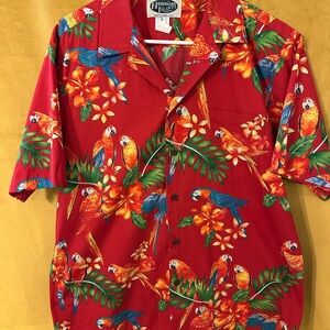 Tropical Parrot Print Shirt - Red